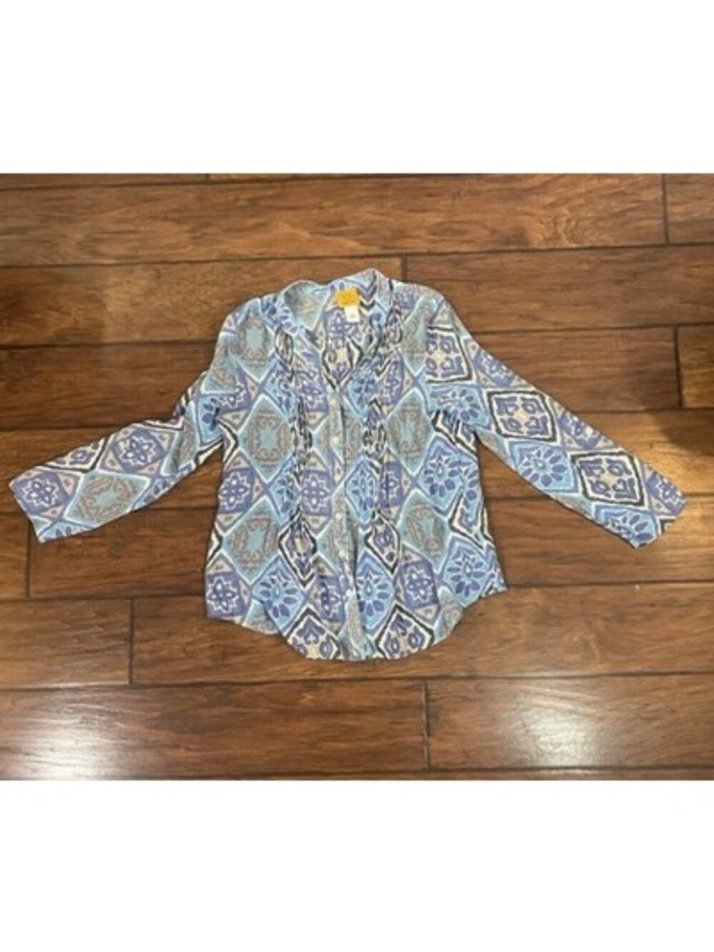 Womens Size M Multicolored Button-Up Shirt Boho Gypsy Casual Office Resort READ